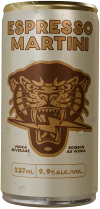 A can of Barkeep Espresso Martini with the Black Leopard on the label