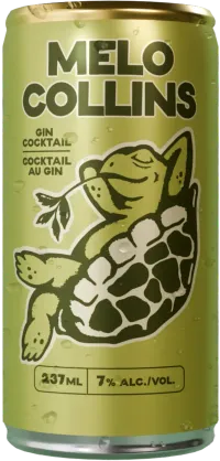 A green can of Barkeep Melo Collins with Melo the Turtle on the label