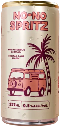 A can of No-No Spritz, non-alcoholic, beaded with condensation