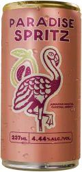 A pink can of Barkeep Paradise Spritz with a flamingo on the label