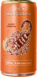 An orange can of Barkeep Spicy Margarita with a scorpion on the label